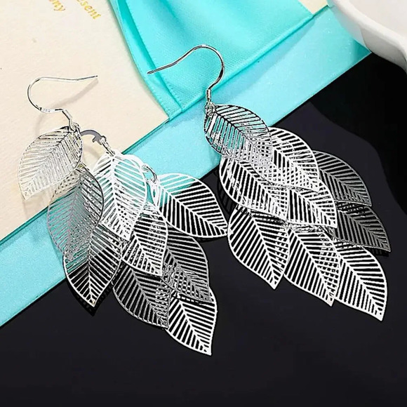 Sterling Silver Feather Boho Dangle Earrings - Picture 5 of 6